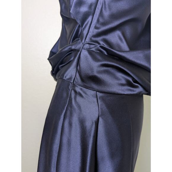 Malandrino 100% Silk Drape Goddess Navy Blue Dress Women 38 Designer Luxury - Picture 10 of 15